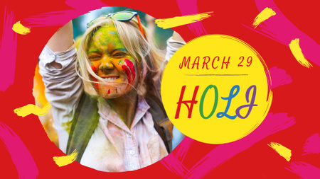 Holi Festival Announcement with Girl in Paint FB event cover Design Template
