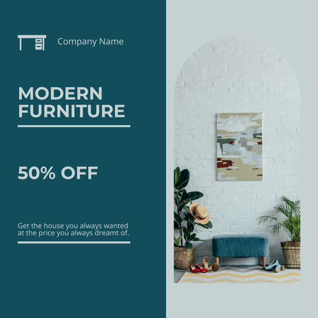 Modern Furniture Discount Offer Blue Instagram AD Design Template