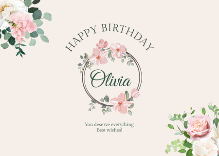 Happy Birthday Greeting with Pink Roses Card Design Template
