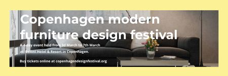 Interior Decoration Event Announcement with Sofa in Grey Email header Modelo de Design