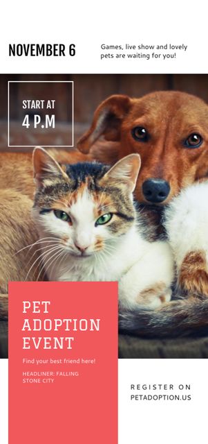 Pet Adoption Event with Cute Dog and Cat Flyer DIN Large Tasarım Şablonu