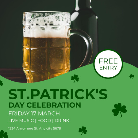 St. Patrick's Day Party with Beer Mug Instagram Design Template