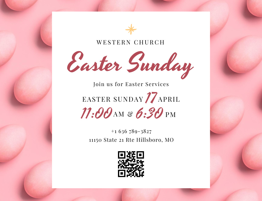 Announcement of Easter Church Services On Sunday Invitation 13.9x10.7cm Horizontal Tasarım Şablonu