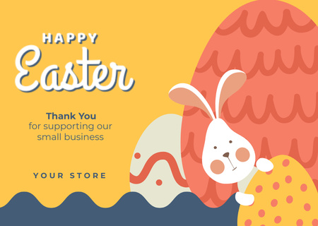Thank You Message with Easter Bunny and Painted Eggs Card Design Template