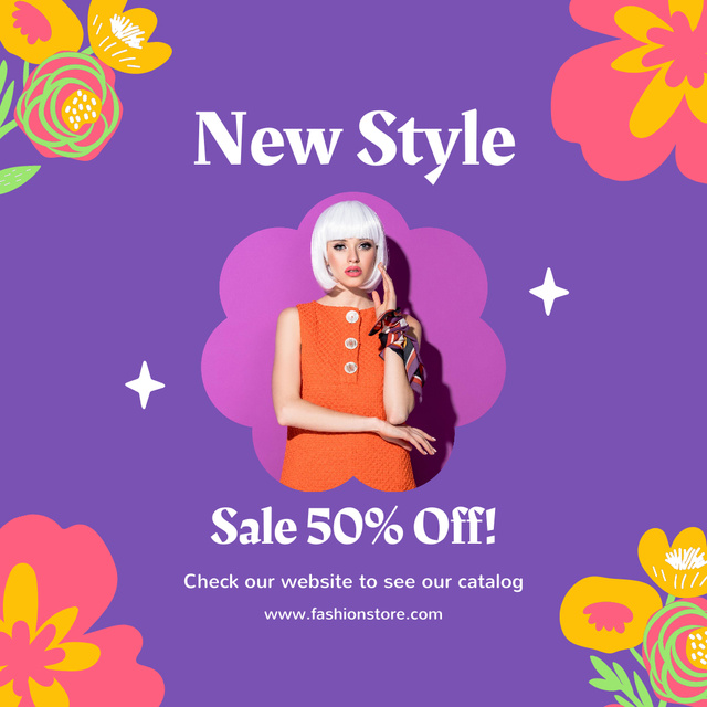 Female Fashion Clothes Sale Announcement on Purple Instagramデザインテンプレート