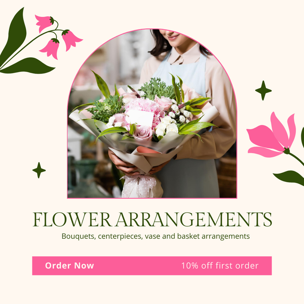 Flower Arrangements Service with Discount on First Order Instagram tervezősablon