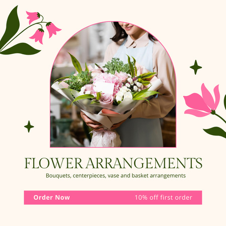 Szablon projektu Flower Arrangements Service with Discount on First Order Instagram