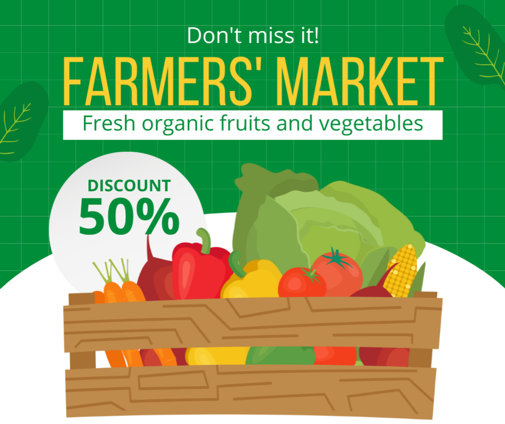 Discount Offer on Farm Products with Crate of Vegetables Facebook Šablona návrhu