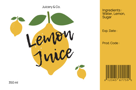 Designvorlage Zitronensaftangebot mit einfacher gelber Illustration für Label