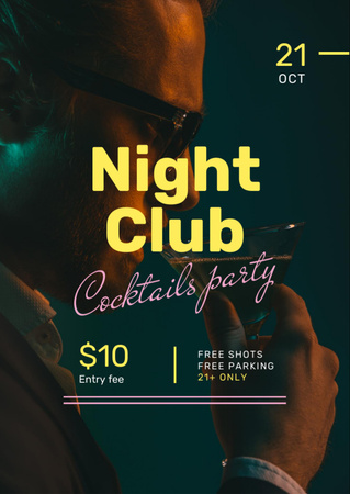 Man Drinking from Glass at Cocktail Party Flyer A6 Design Template