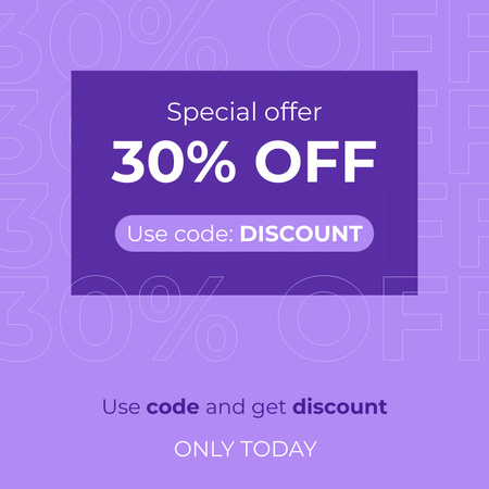 Simple Purple Promo Code Offer on Any Goods Instagram AD – шаблон для дизайну