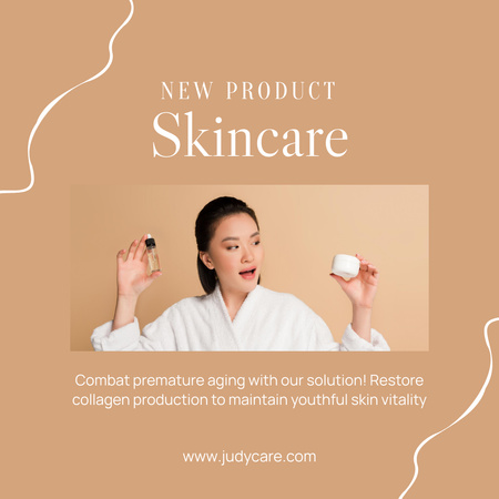 Skin Care Serum Offer with Young Asian Woman Instagram Design Template