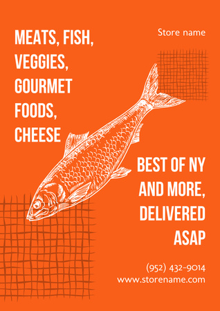 Template di design Offerta di consegna di cibo con schizzo di pesce Poster