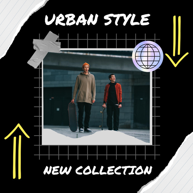 Urban Style Collection Anouncement with Skateboarders Instagram Design Template