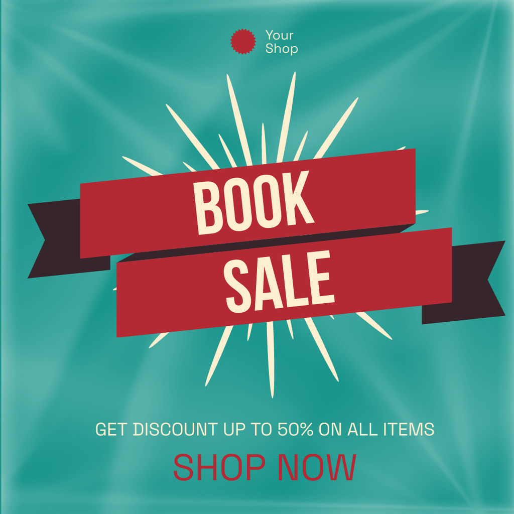 Book Special Sale Announcement with Red Ribbon Instagramデザインテンプレート