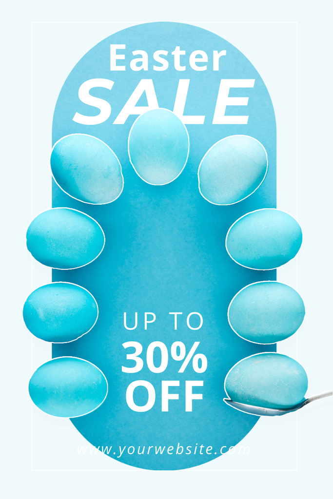 Easter Sale Offer with Blue Easter Eggs on Spoon Pinterest Šablona návrhu