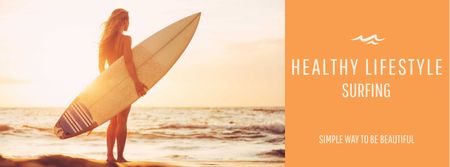 Platilla de diseño Summer Vacation Offer with Woman holding Surfboard Facebook cover