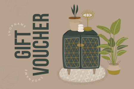 Designvorlage Home Decor Voucher with Cartoon Illustration on Brown für Gift Certificate