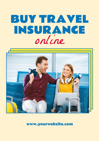 Offer to Buy Travel Insurance with Young Couple Flyer A5 Design Template