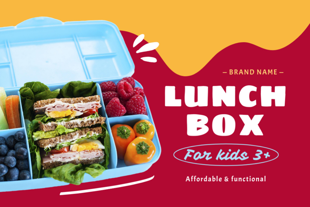School Food Ad with Sandwiches in Lunch Box Label – шаблон для дизайну
