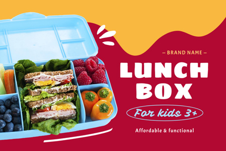 Anúncio de comida escolar com sanduíches na lancheira Label Modelo de Design