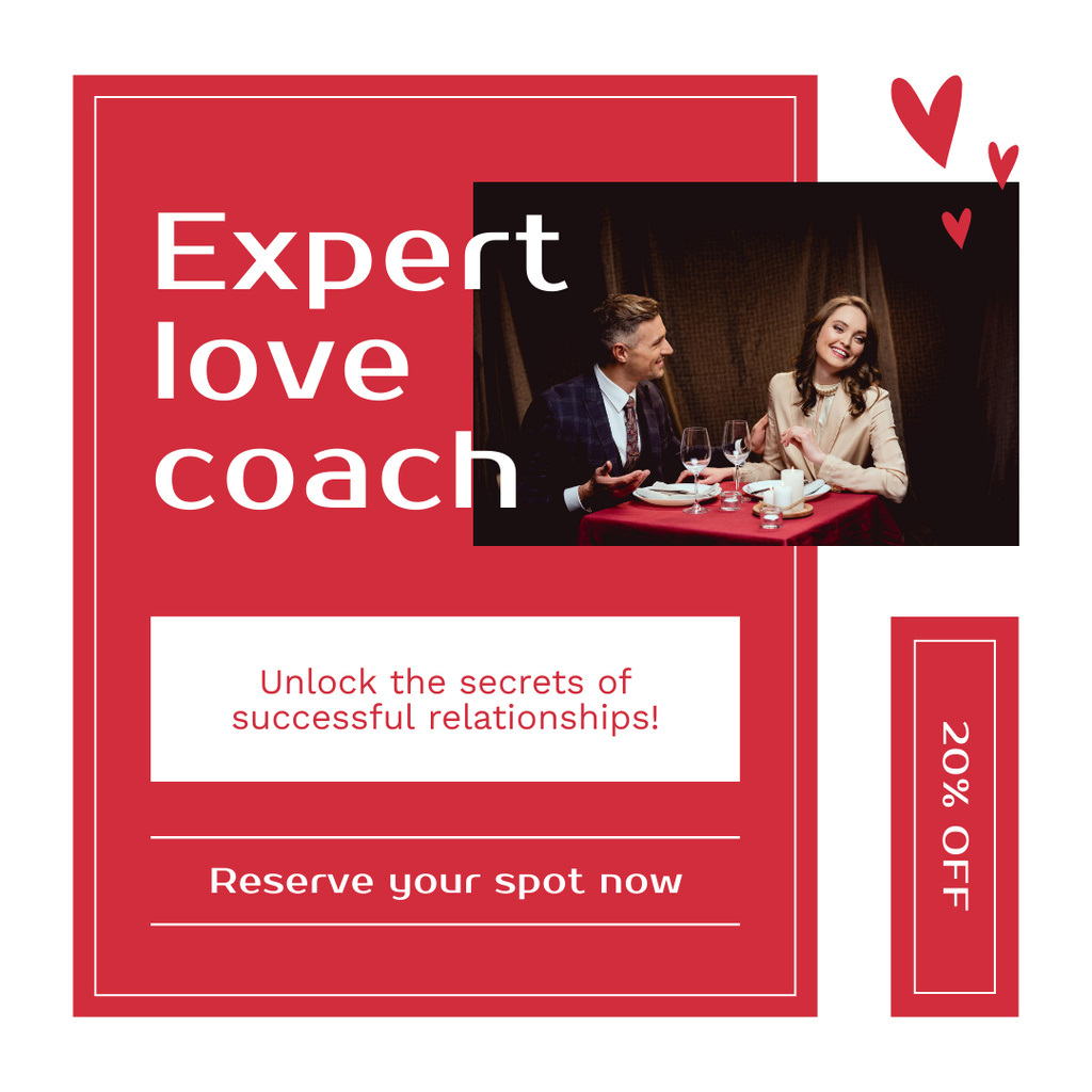 Ontwerpsjabloon van Instagram van Reserve Love Coach Consultations with Discount
