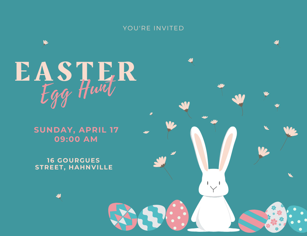 Easter Egg Hunt Announcement With Bunny Invitation 13.9x10.7cm Horizontal Šablona návrhu
