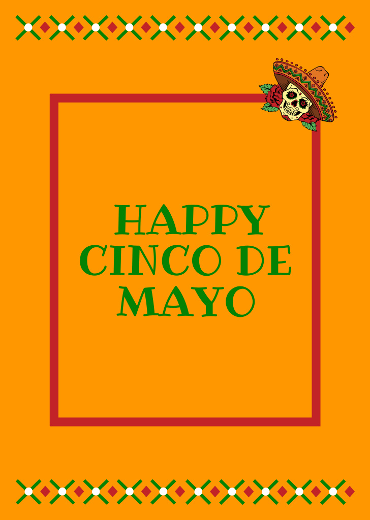 Designvorlage Cinco De Mayo Greeting With Skull In Sombrero für Postcard A6 Vertical