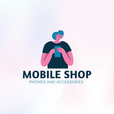 Mobile Shop Ad with Woman Logo Design Template