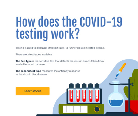 Template di design Concetto di test Covid-19 con attrezzatura da laboratorio Facebook