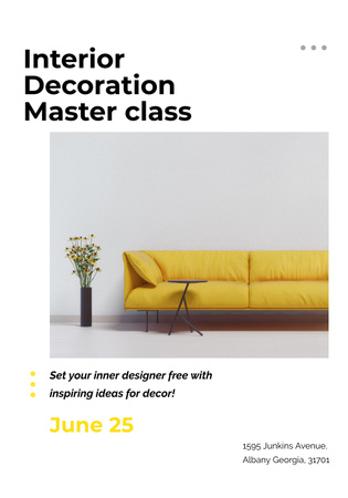 Masterclass of Interior Decoration with Stylish Yellow Sofa Poster 28x40in Design Template