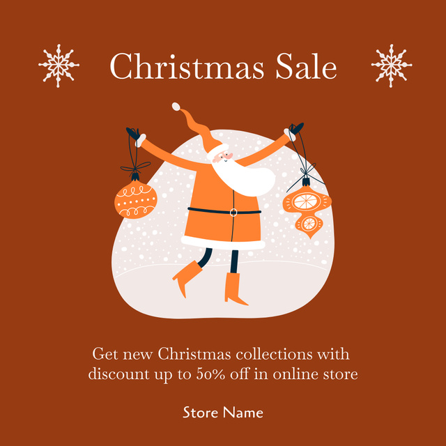 Plantilla de diseño de Christmas Sale With Santa Claus on Red Instagram 