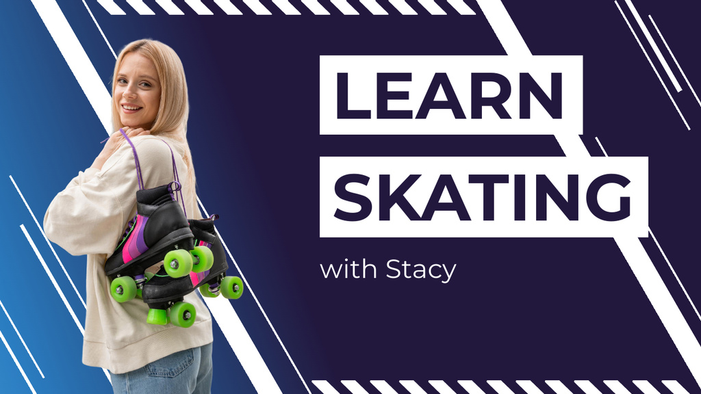 Roller Skating Training with Girl Youtube Thumbnail Design Template