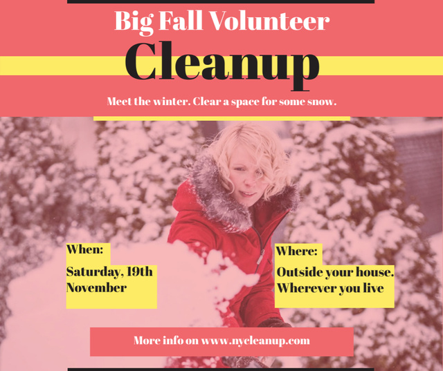 Ontwerpsjabloon van Facebook van Woman at Winter Volunteer clean up