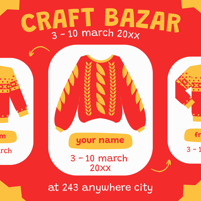 Craft Bazaar Announcement with Red Sweater Instagram tervezősablon