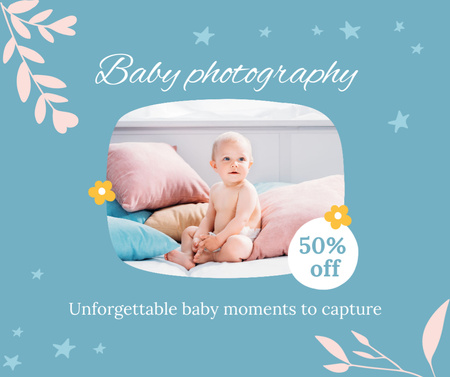 Ontwerpsjabloon van Facebook van Kortingsaanbieding voor babyfotografie