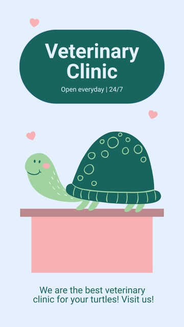 Providing Veterinary Clinic Services with Image of Turtle Instagram Story Πρότυπο σχεδίασης