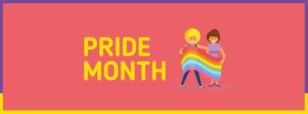 Pride Month Announcement with LGBT Couple holding Flag Facebook coverデザインテンプレート