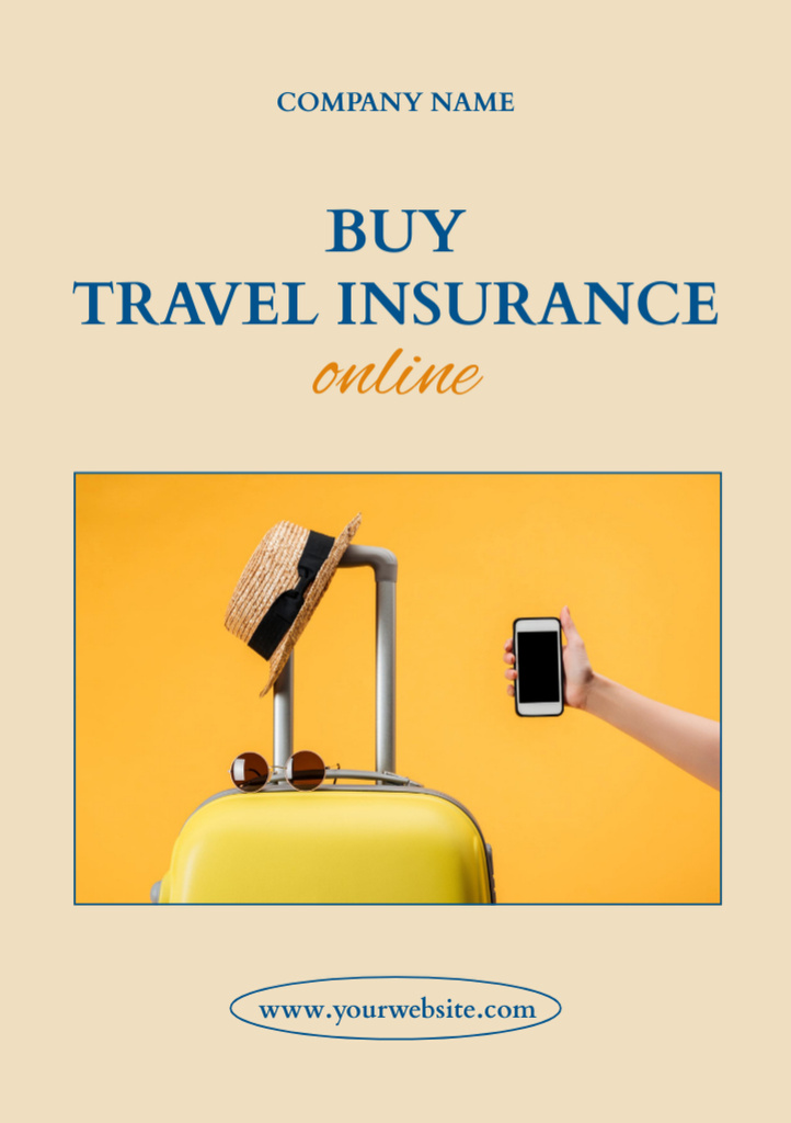 Designvorlage Worldwide Travel Insurance Purchase In Yellow für Flyer A5
