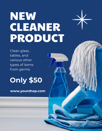 New Cleaner Product Announcement in Blue Poster 8.5x11in Design Template