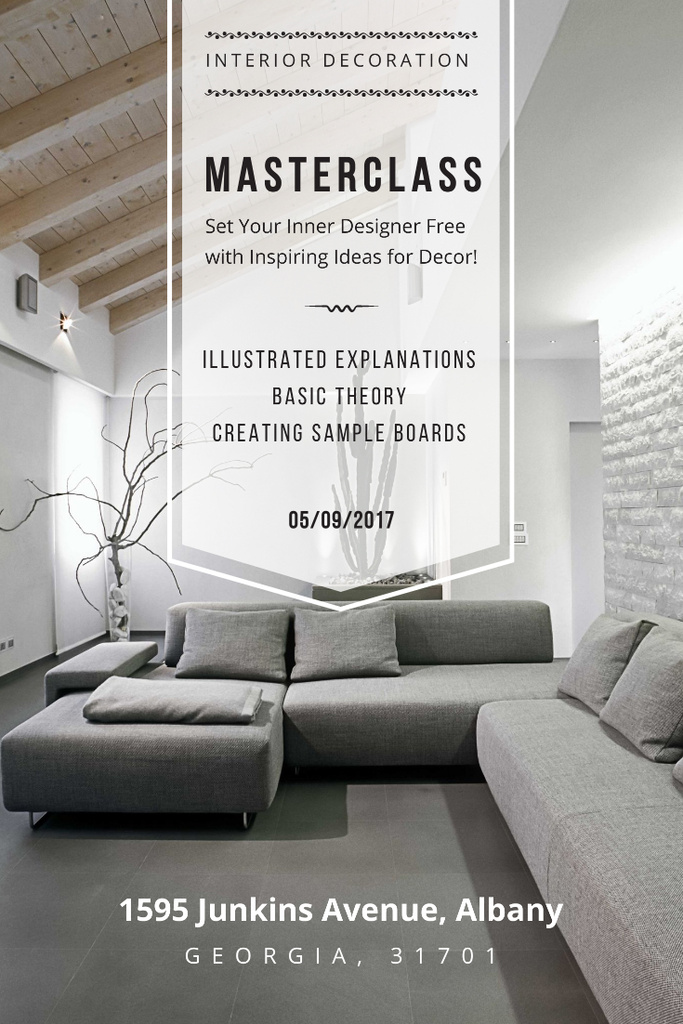 Interior Decoration Event Announcement with Sofa in Grey Pinterest – шаблон для дизайна