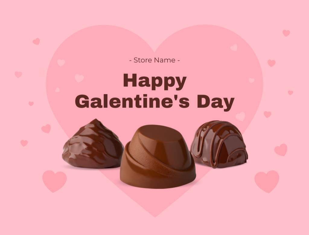Galentine's Day Greeting with Chocolate Candies Postcard 4.2x5.5in Πρότυπο σχεδίασης