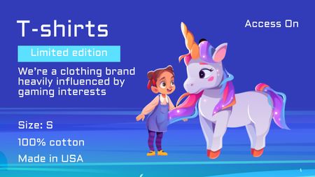 Gaming Merch Offer with Girl and Unicorn Label 3.5x2in Design Template