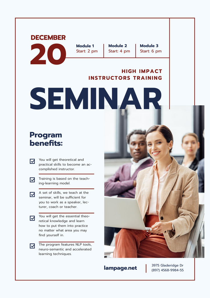 Educational Event with Woman with Laptop on Lecture Poster – шаблон для дизайна
