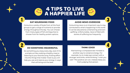 Tips On Happy Lifestyle Mind Map Πρότυπο σχεδίασης