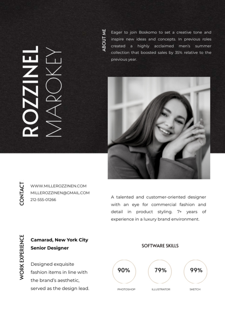 Resume of Candidate for Position on Black and White Resume Modelo de Design