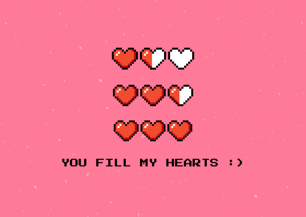 Ontwerpsjabloon van Card van Affectionate Valentine's Salutations with Pixel Hearts