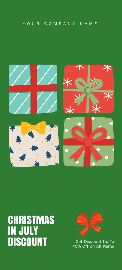 Ontwerpsjabloon van Flyer 3.75x8.25in van July Christmas Sale Announcement with Bright Gifts