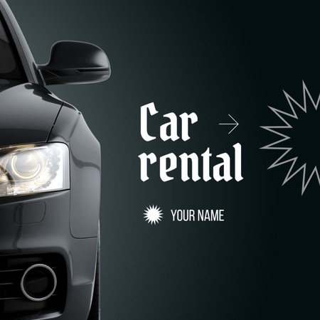 Car Rental Service Offer With Black Vehicle Square 65x65mm Design Template