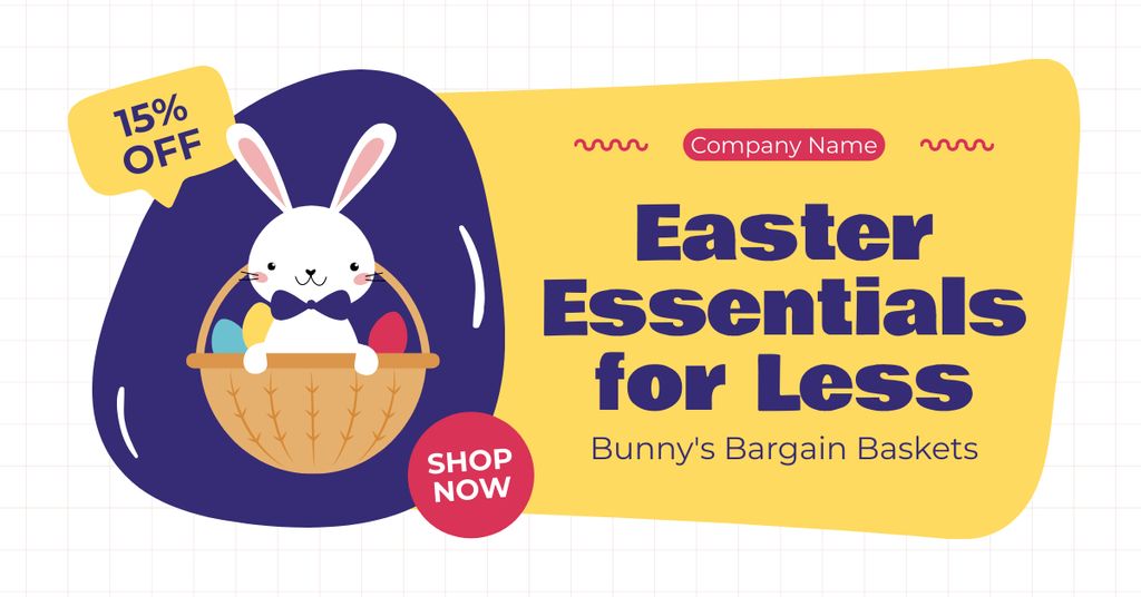 Easter Essentials Sale Offer with Bunny in Basket with Eggs Facebook AD Modelo de Design